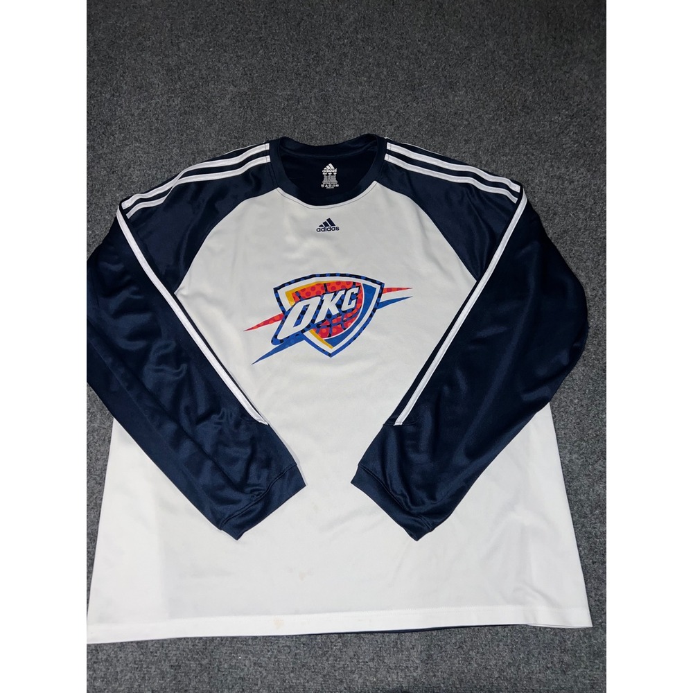 Adidas Oklahoma City Thunder OKC NBA Shooting Shirt XL White Navy Long Sleeve